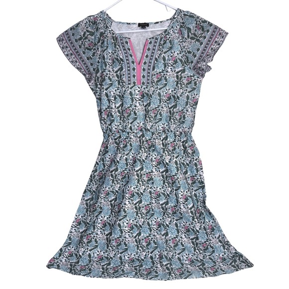 Talbots Dresses & Skirts - Talbots Floral Cotton Voile Split Neck Dress 8 Preppy Flow Midi Cottagecore Boho